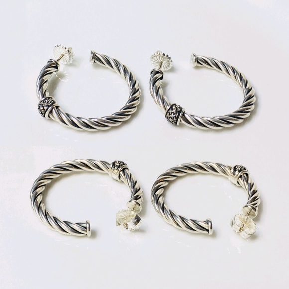 David Yurman Cable Classics Diamond Hoop Earrings - Picture 2 of 8